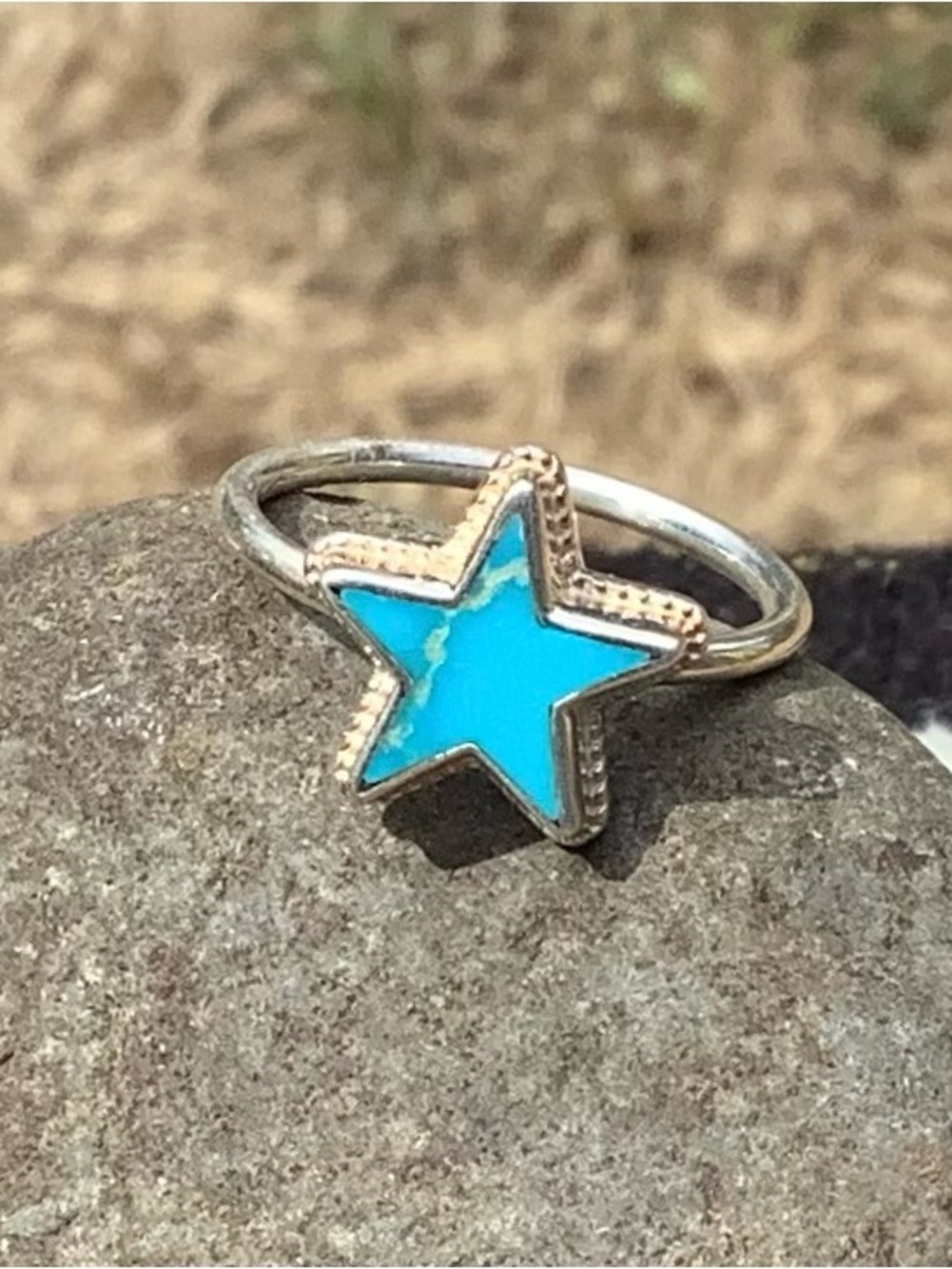 Turquoise Star Sterling Ring 8.25